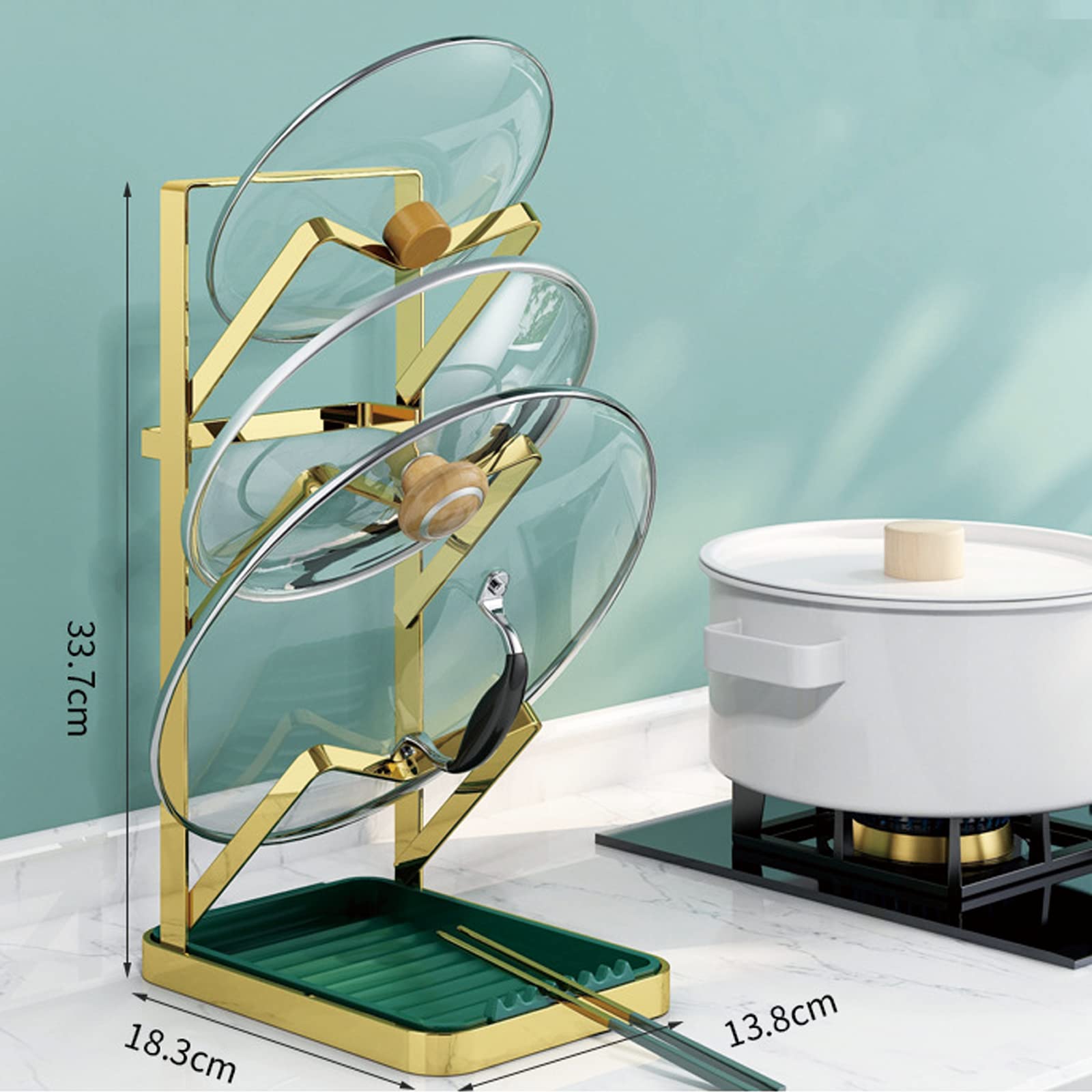 "Elegant 3-Tier Pot Lid Holder"with Drip Tray - Gold Finish