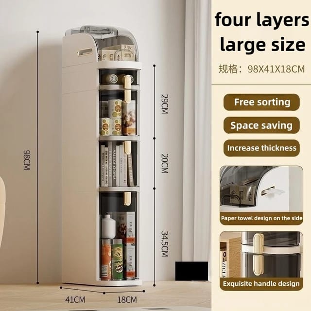 Bathroom Storage Tower with Clear Acrylic Containers and Dispenser