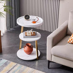 Modern Two-Tiered Wooden Side Table with Gold Accents