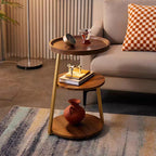 Modern Two-Tiered Wooden Side Table with Gold Accents