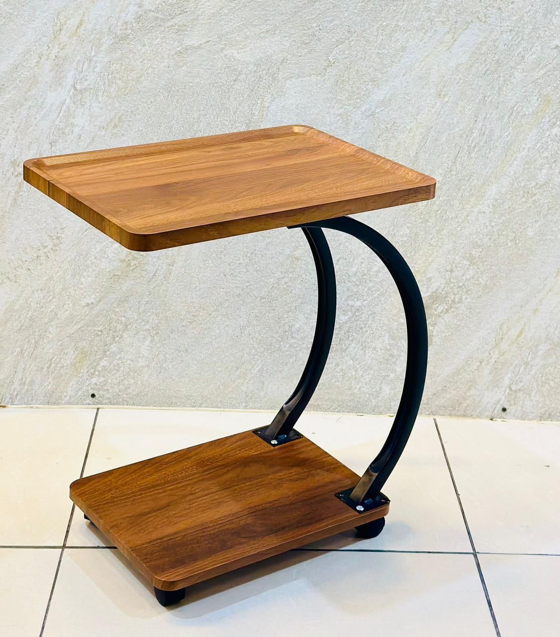 Modern Wooden Side Table with Metal Base