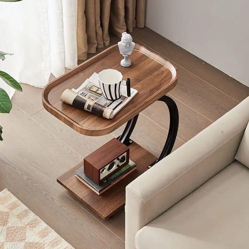 Modern Wooden Side Table with Metal Base