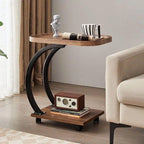 Modern Wooden Side Table with Metal Base