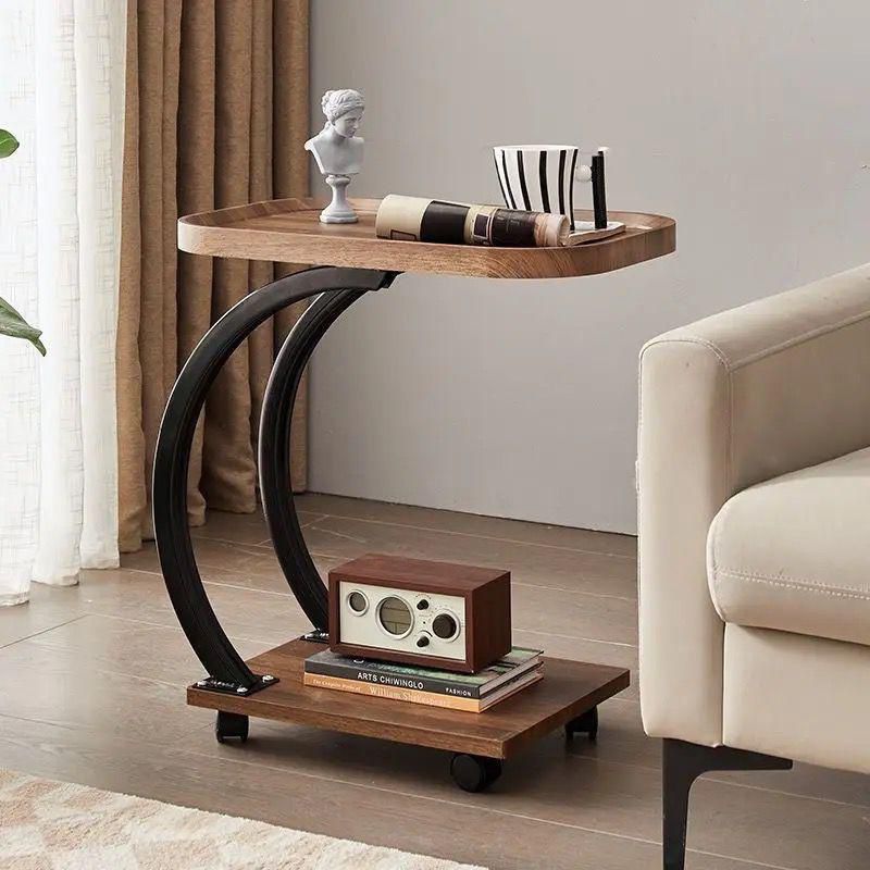 Modern Wooden Side Table with Metal Base