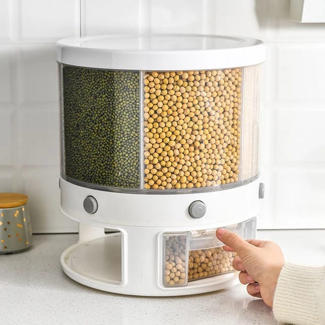 3-Compartment Rotating Grain Dispenser - Freshness Guaranteed for Your Kitchen Essentials