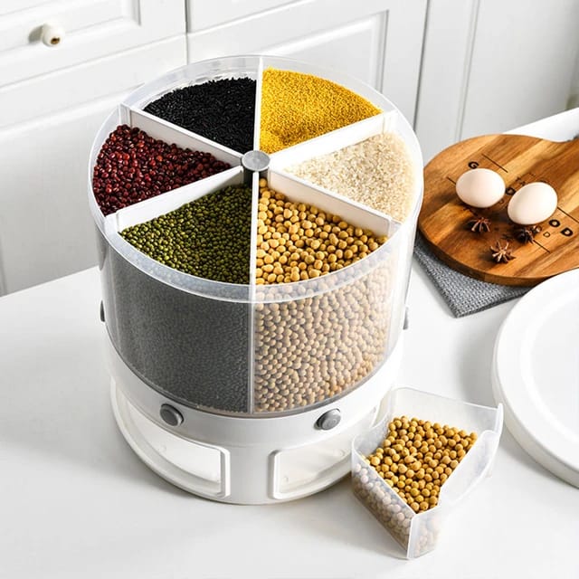 3-Compartment Rotating Grain Dispenser - Freshness Guaranteed for Your Kitchen Essentials